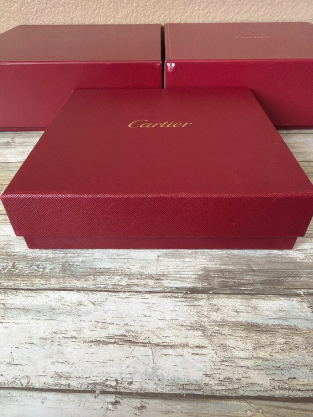 Set of 3 Cartier Red Presentation Jewelry Boxes Gold Logo - Empty - Picture 8 of 16